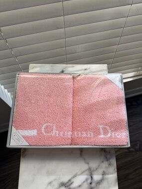 Authentic Christian Dior Pink Face Towels Set 2 Vintage New w/ Box